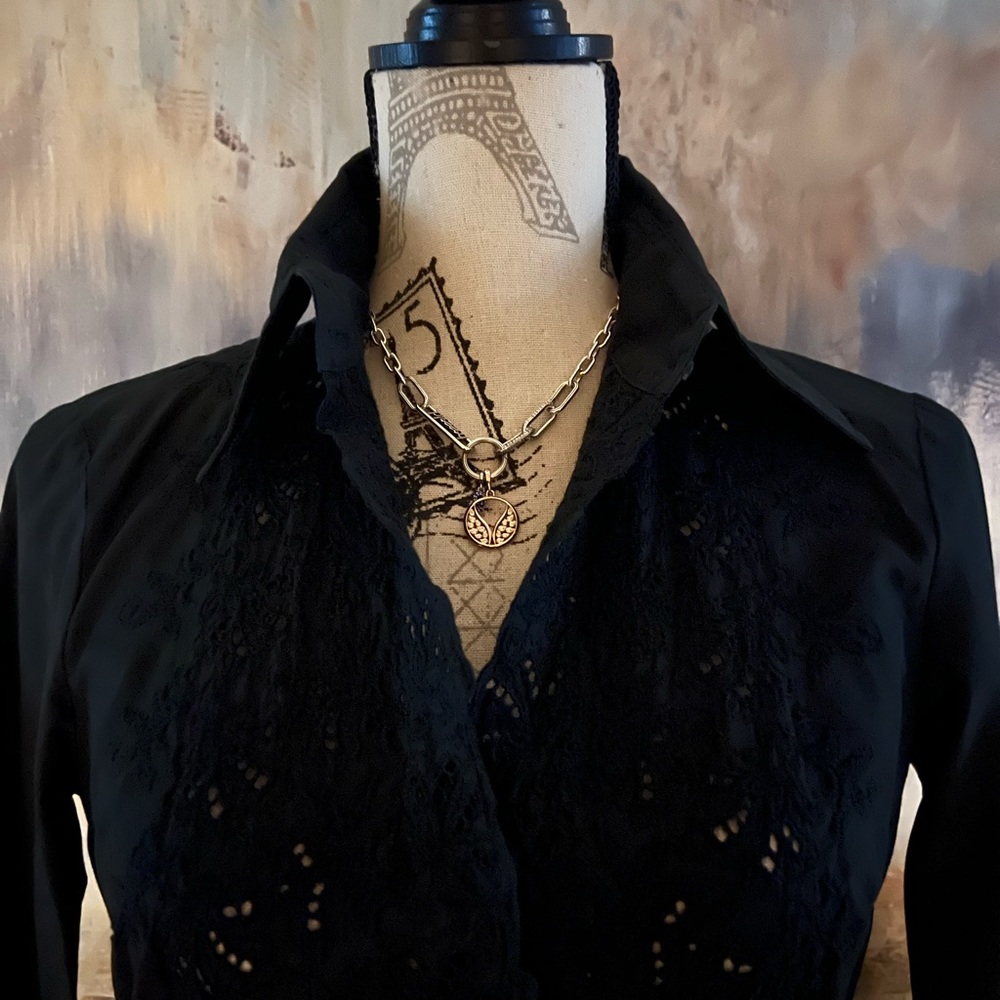 Sisley black blouse, size M, fits like a small ( see measurements ) - Picture 2 of 15